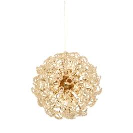 Pendente Redondo Ø80cm Metal e Cristal Dourado e Transparente