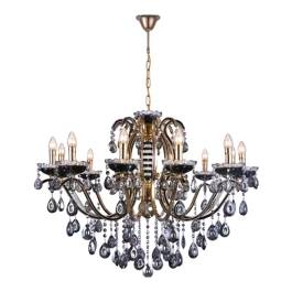 Lustre Pendente 12 Braços Ø90x75cm Metal e Cristal Preto e Dourado - Sindora Iluminação DCD00481-12