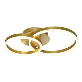 Plafon de Sobrepor LED Redondo Duplo 3000K 44W Bivolt Ø70cm Metal e Acrílico Dourado