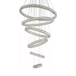 Pendente LED Redondo Quíntuplo 3000K 134W Bivolt Ø110cm Metal e Cristal Cromado