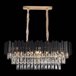 Lustre Pendente Retangular 25x76x30cm Metal e Cristal Preto e Transparente
