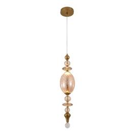 Pendente LED 3000K 6W Bivolt Ø12x59cm Metal e Vidro Bronze e Conhaque