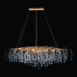 Lustre Pendente Ø180x55cm Metal e Cristal Dourado e Transparente