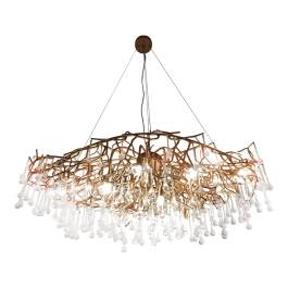 Pendente 50x120cm Metal e Cristal Dourado