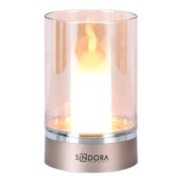 Luminária de Mesa LED Dimerizável Carregamento USB 3000K 3W Bivolt 14xØ8,5cm Metal e Vidro Dourado e Transparente