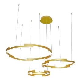 Conjunto de Pendentes LED Redondo Triplo 3000K 144W Bivolt Ø80cm Metal e Acrílico Dourado Escovado