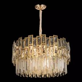 Lustre Pendente Redondo Ø60x32cm Inox e Cristal Dourado e Transparente