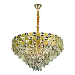 Lustre Pendente Ø80cm Metal e Cristal Dourado e Transparente