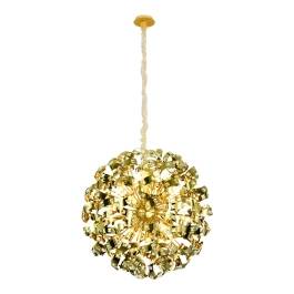 Pendente Redondo Ø80cm Inox e Cristal Dourado e Transparente