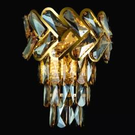 Arandela de Parede 23x30cm Inox e Cristal Dourado e Âmbar
