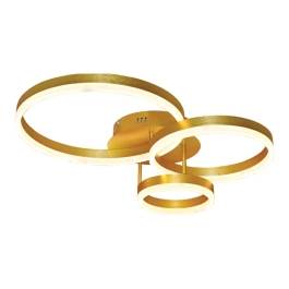 Plafon de Sobrepor LED Redondo Triplo 3000K 57W Bivolt Ø90cm Metal e Acrílico Dourado