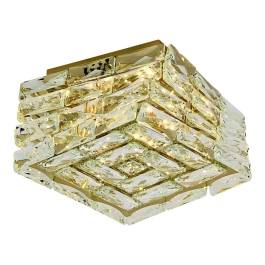 Plafon de Sobrepor LED 3000K 20W Bivolt 30x30cm Metal e Cristal Dourado