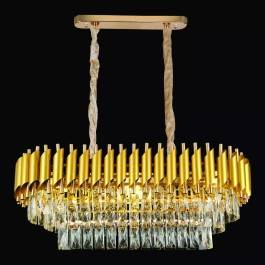 Lustre Pendente 35x75cm Metal e Cristal Dourado e Transparente