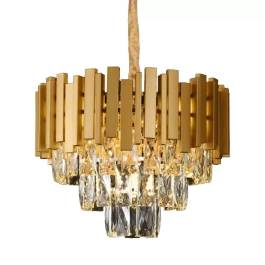 Lustre Pendente Ø38x28cm Metal e Cristal Dourado e Transparente