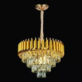 Lustre Pendente Redondo Ø55x34cm Metal e Cristal Dourado e Transparente