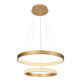 Pendente LED Redondo Duplo 3000K 62W Bivolt Ø60cm Alumínio e Acrílico Dourado Fosco