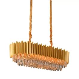 Lustre Pendente 30x80x30cm Metal e Cristal Dourado e Transparente