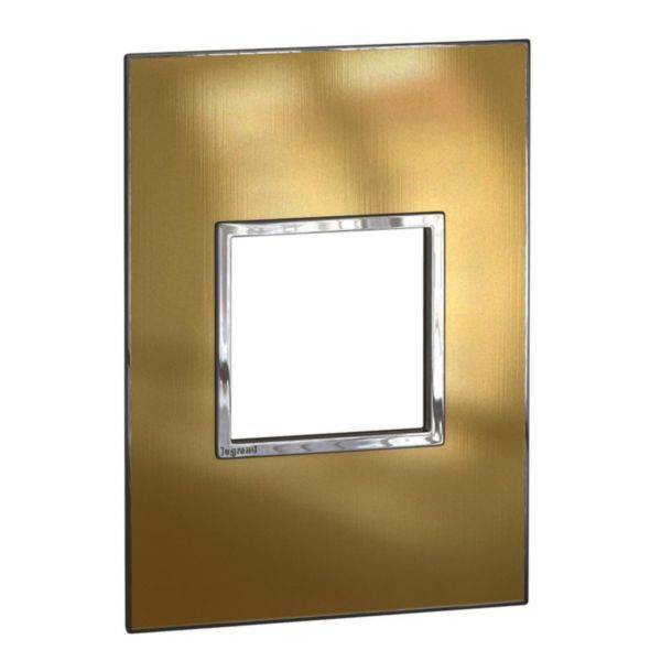 Arteor - Placa 2 postos 4x2inches quadrados - Latão dourado - Metal escovado - Instalação horizontal e vertical