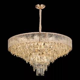 Lustre Pendente Redondo Ø80x42cm Metal e Cristal Dourado e Transparente