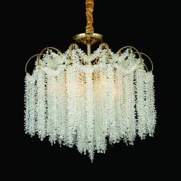 Lustre Pendente Ø40x56cm Metal e Cristal Dourado e Transparente