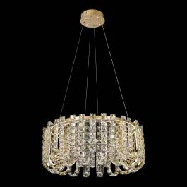 Lustre Pendente LED Redondo 3000K/4000K/6000K Multitemperatura 70W Bivolt Ø58x25cm Inox e Cristal Dourado e Transparente