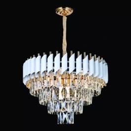 Lustre Pendente Redondo Ø55x36cm Metal e Cristal Branco