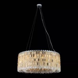 Pendente Redondo Ø80x32cm Metal e Cristal Dourado