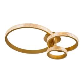 Plafon de Sobrepor LED Triplo 3000K 62W Bivolt 72x50x14cm Metal e Acrílico Dourado