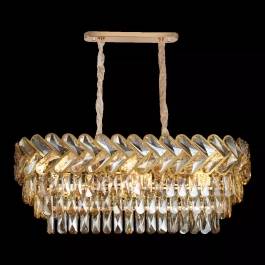 Lustre Pendente Retangular 76x30cm Inox e Cristal Dourado e Âmbar