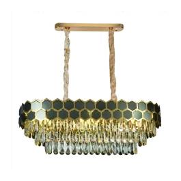 Lustre Pendente 27x85x35cm Metal e Cristal Dourado, Preto e Transparente