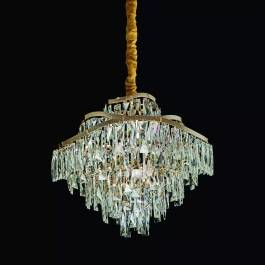 Lustre Pendente Redondo Ø55x45cm Metal e Cristal Dourado e Transparente