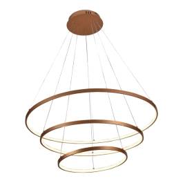 Pendente LED Redondo Triplo 3000K 90W Bivolt Ø80cm Alumínio e Silicone Dourado Fosco