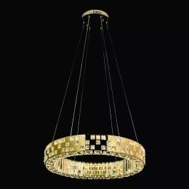Pendente LED Redondo 3000K 66W Bivolt Ø60cm Inox e Cristal Dourado e Transparente