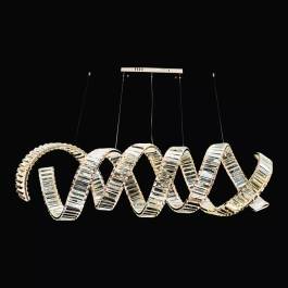 Lustre Pendente LED 3000K 136W Bivolt 30x120cm Metal e Cristal Dourado e Transparente