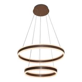 Pendente LED Redondo Duplo 3000K 126W Bivolt Ø60cm Metal e Acrílico Marrom