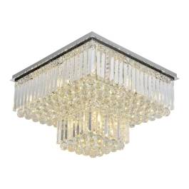 Plafon de Sobrepor Quadrado 60x60x38cm Inox e Cristal Cromado e Transparente