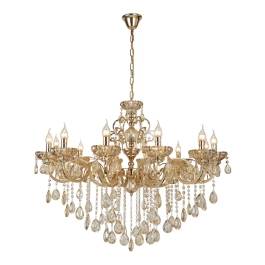 Lustre Pendente 5 Braços Ø50x50cm Metal e Cristal Dourado e Âmbar - Sindora Iluminação DCD00409-5