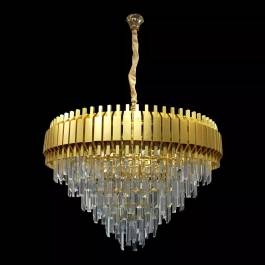 Lustre Pendente Redondo Ø80x50cm Metal e Cristal Dourado e Transparente