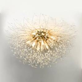 Plafon de Sobrepor Ø70cm Metal e Cristal Dourado