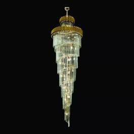 Lustre Pendente 250xØ80cm Metal e Cristal Dourado e Transparente