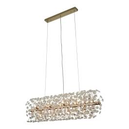 Pendente Retangular 28x90cm Metal e Cristal Dourado