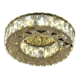 Plafon de Sobrepor LED Redondo 3000K 18W Bivolt Ø28cm Inox e Cristal Dourado e Transparente