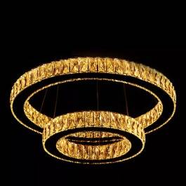 Pendente LED Redondo Duplo 3000K/4000K/6000K Multitemperatura 66W Bivolt Ø50cm Metal e Cristal Cromado