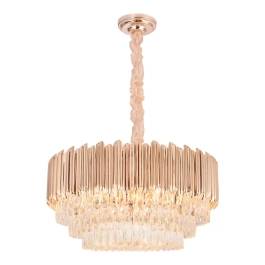 Lustre Pendente Redondo Ø78x40cm Metal e Cristal Dourado