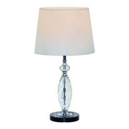 Abajur 54xØ30cm Metal, Cristal e Linho Cromado, Preto e Branco