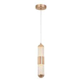 Pendente LED Cilíndrico 3000K 5W Bivolt Ø5,8x29cm Metal e Cristal Dourado
