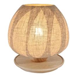 Luminária de Mesa 25xØ30cm Madeira, Palha e Linho Natural