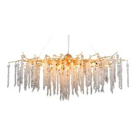 Pendente 50x120x50cm Metal e Cristal Dourado