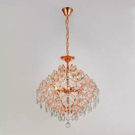 Lustre Pendente Ø42cm Metal e Cristal Rosê