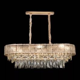 Lustre Pendente Retangular 30x80x26cm Metal e Cristal Dourado e Transparente